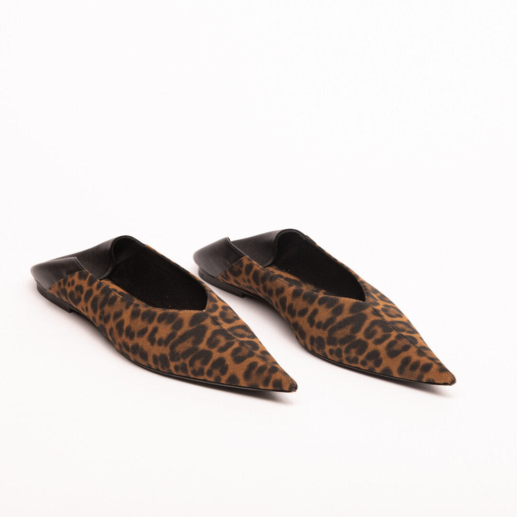 Saint Laurent Leopard Print Viscose & Leather Pointed Toe Flat