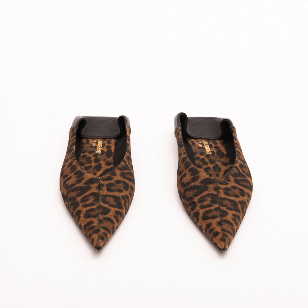 Saint Laurent Leopard Print Viscose & Leather Pointed Toe Flat