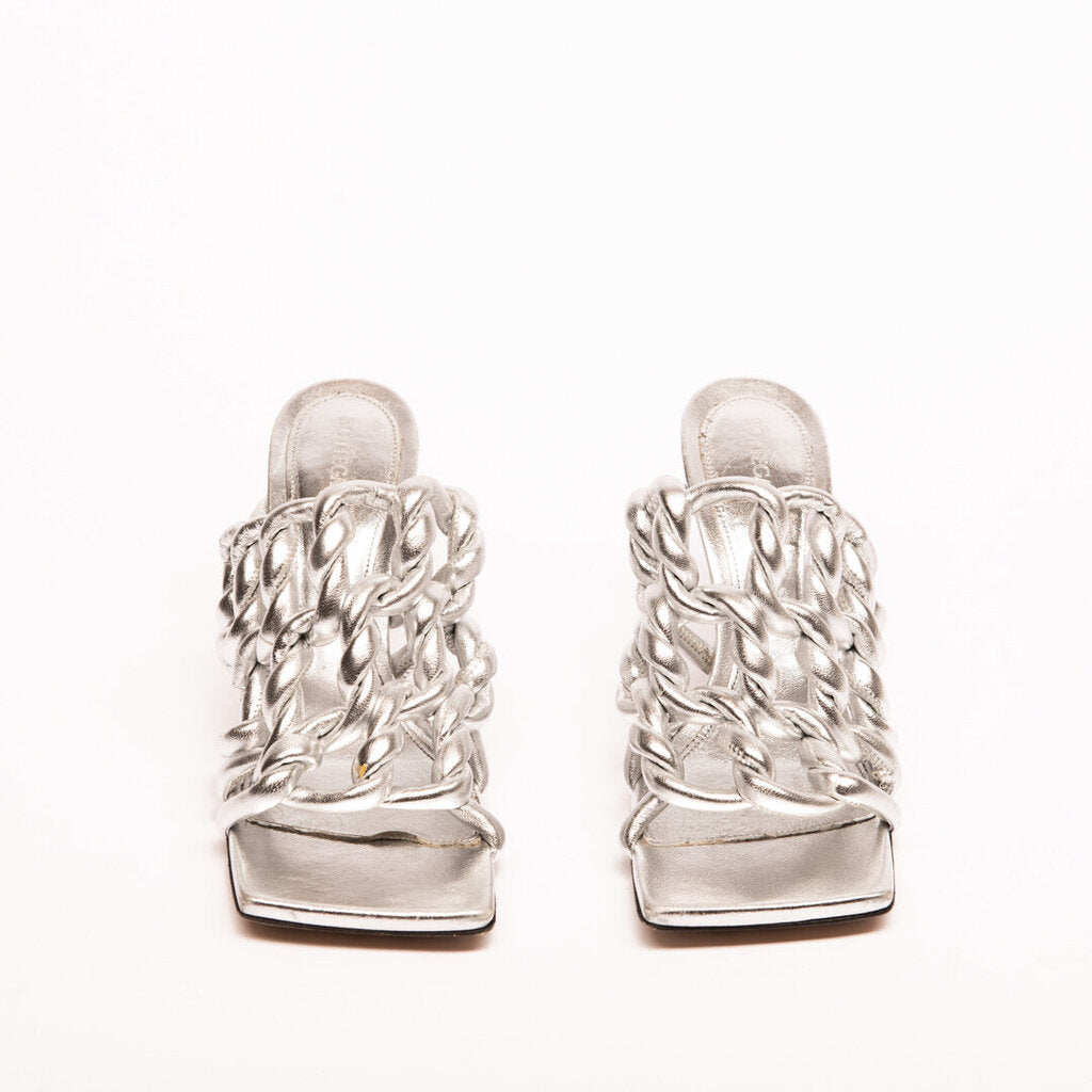 Bottega Veneta Silver Metallic Braided Sandal