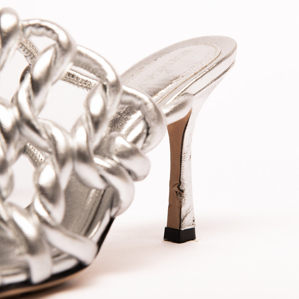 Bottega Veneta Silver Metallic Braided Sandal