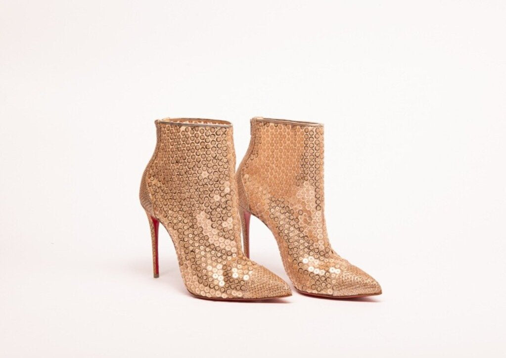 Christian Louboutin Rose Gold Sequin Heeled Ankle Boot