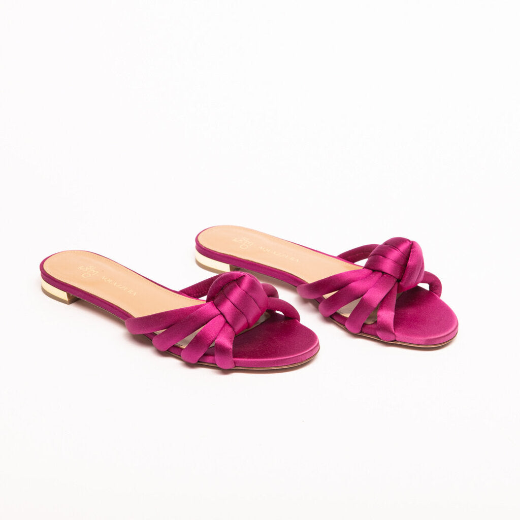 Aquazzura Fuchsia Satin Knotted Slides