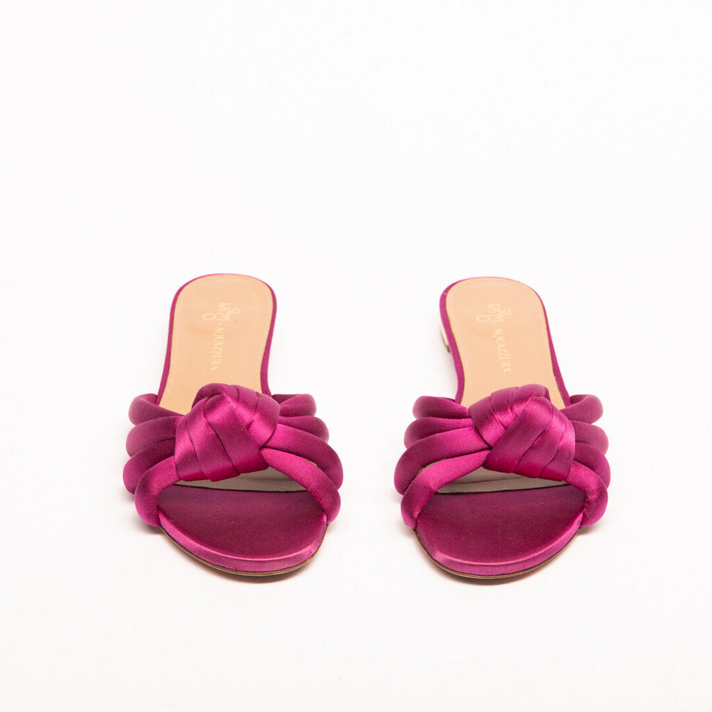Aquazzura Fuchsia Satin Knotted Slides