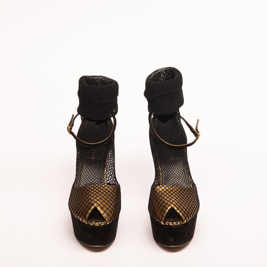 Christian Dior Black & Gold Fishnet Platform Pump