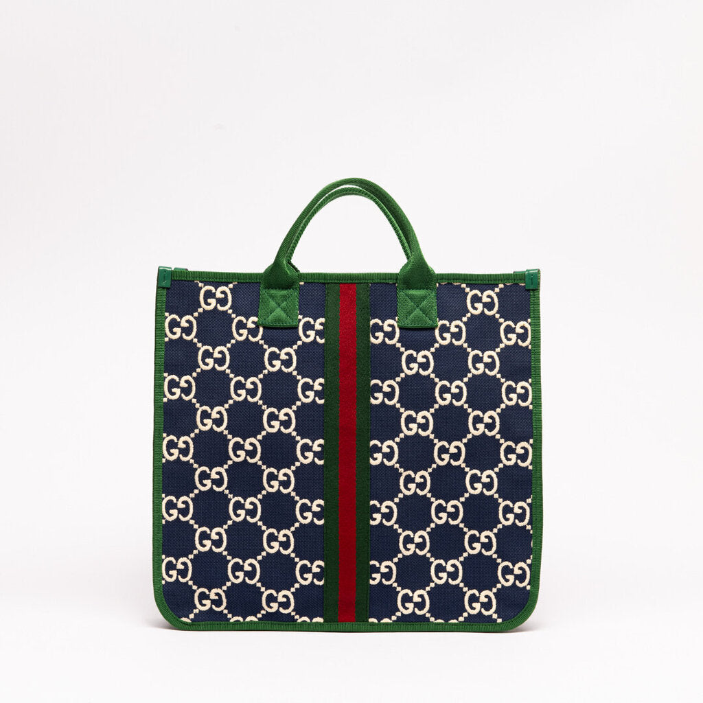 Gucci Navy, Green & Red Monogram Canvas Tote