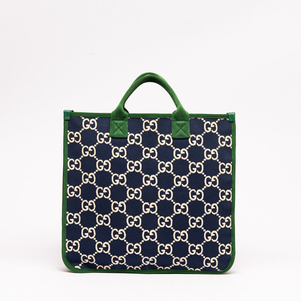 Gucci Navy, Green & Red Monogram Canvas Tote
