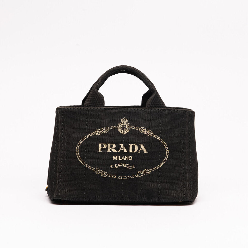 Prada Small Black Canvas Canapa Tote