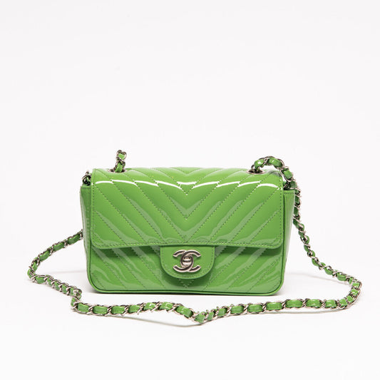 Chanel New Green Patent Chevron Mini