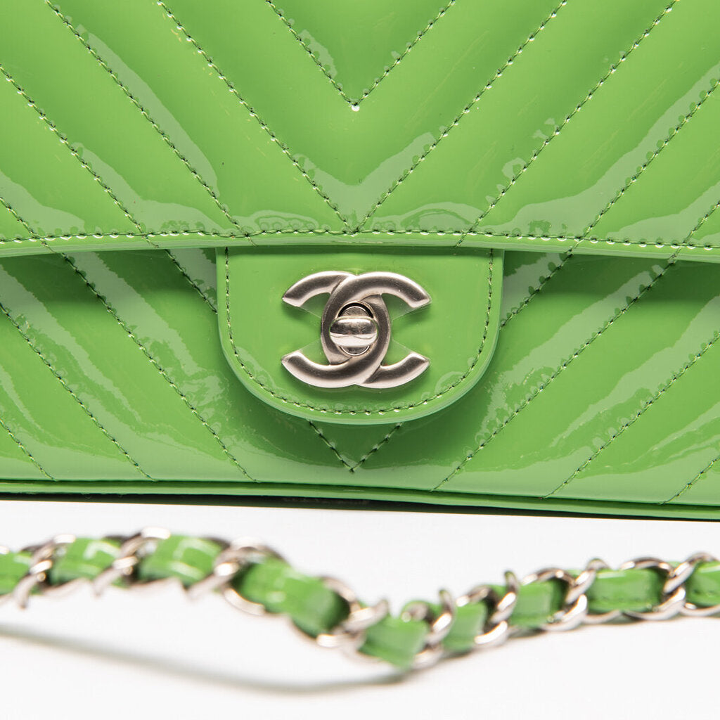 Chanel New Green Patent Chevron Mini