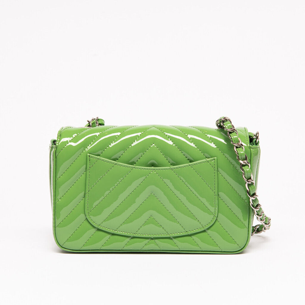 Chanel New Green Patent Chevron Mini