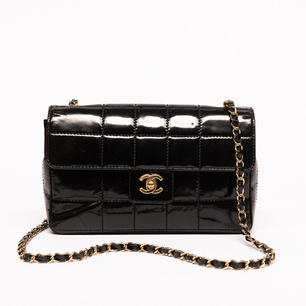 Chanel Black Chocolate Bar Patent Bag