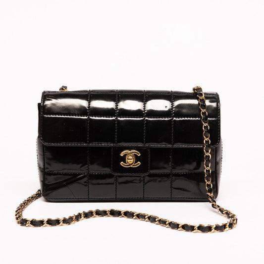 Chanel Black Chocolate Bar Patent Bag