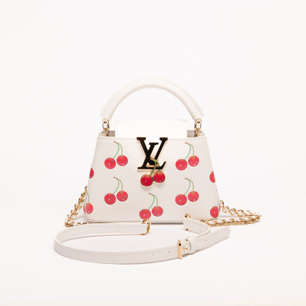 Louis Vuitton X Murakami White Leather Cherry Mini Capucines Bag