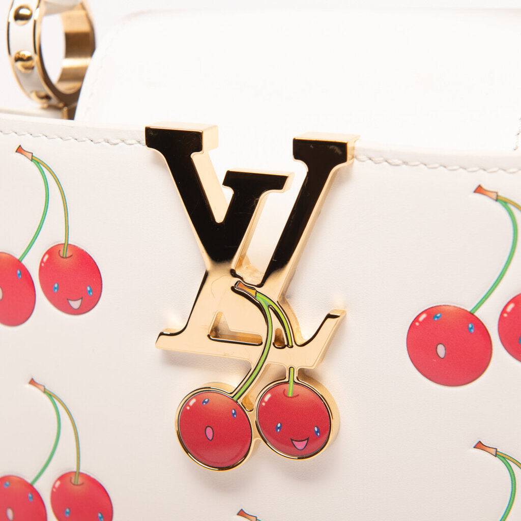 Louis Vuitton X Murakami White Leather Cherry Mini Capucines Bag