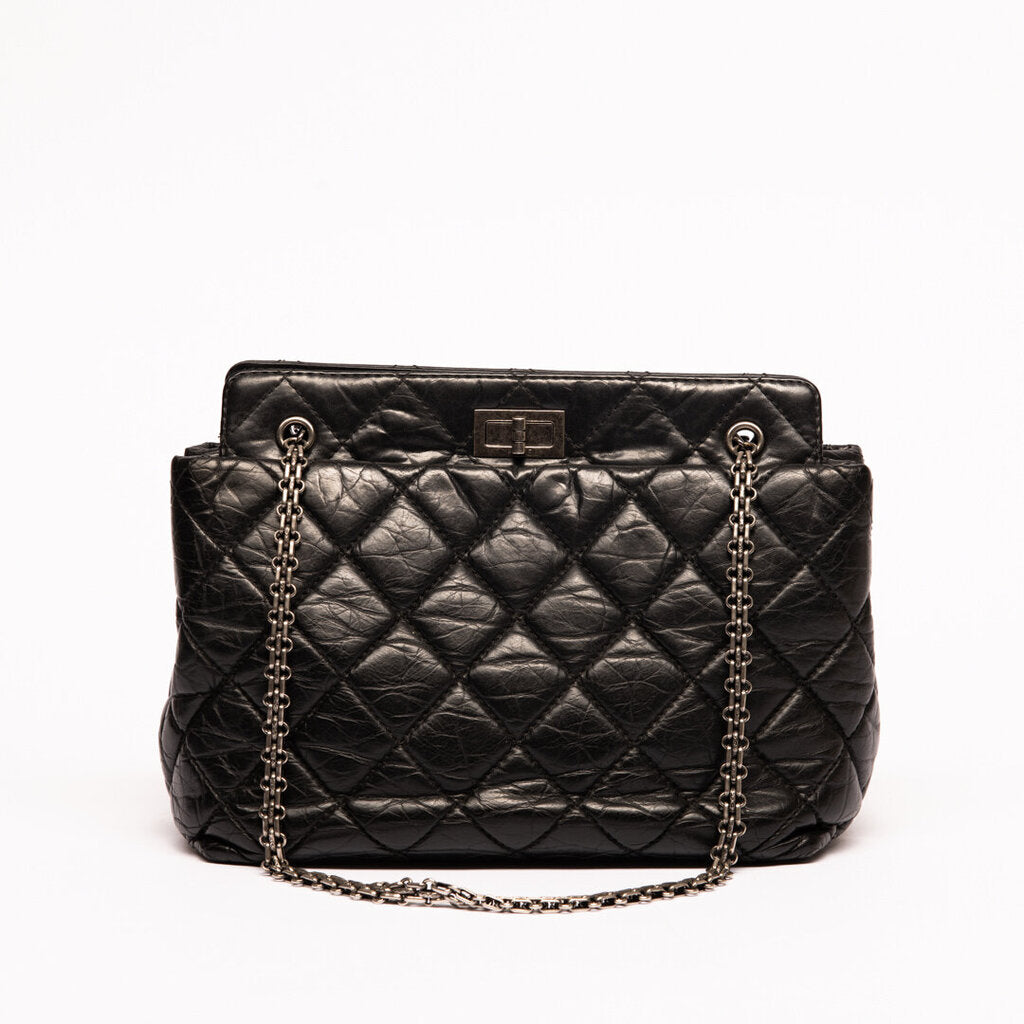 Chanel Black Distressed Calf Reissue Tote