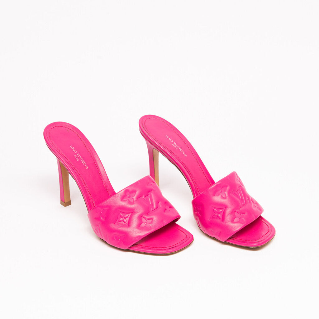 Louis Vuitton Pink Leather Monogram Heeled Mules
