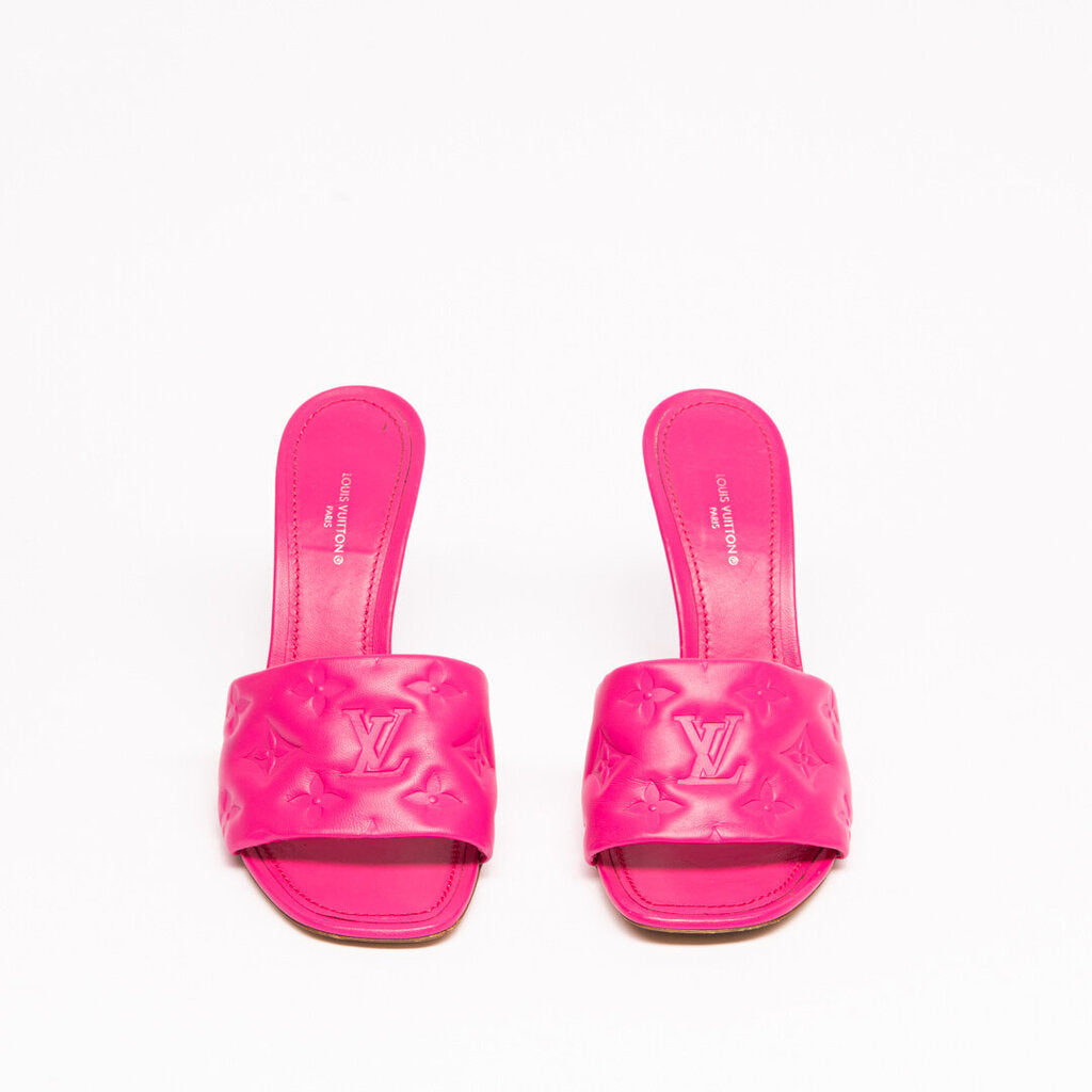 Louis Vuitton Pink Leather Monogram Heeled Mules