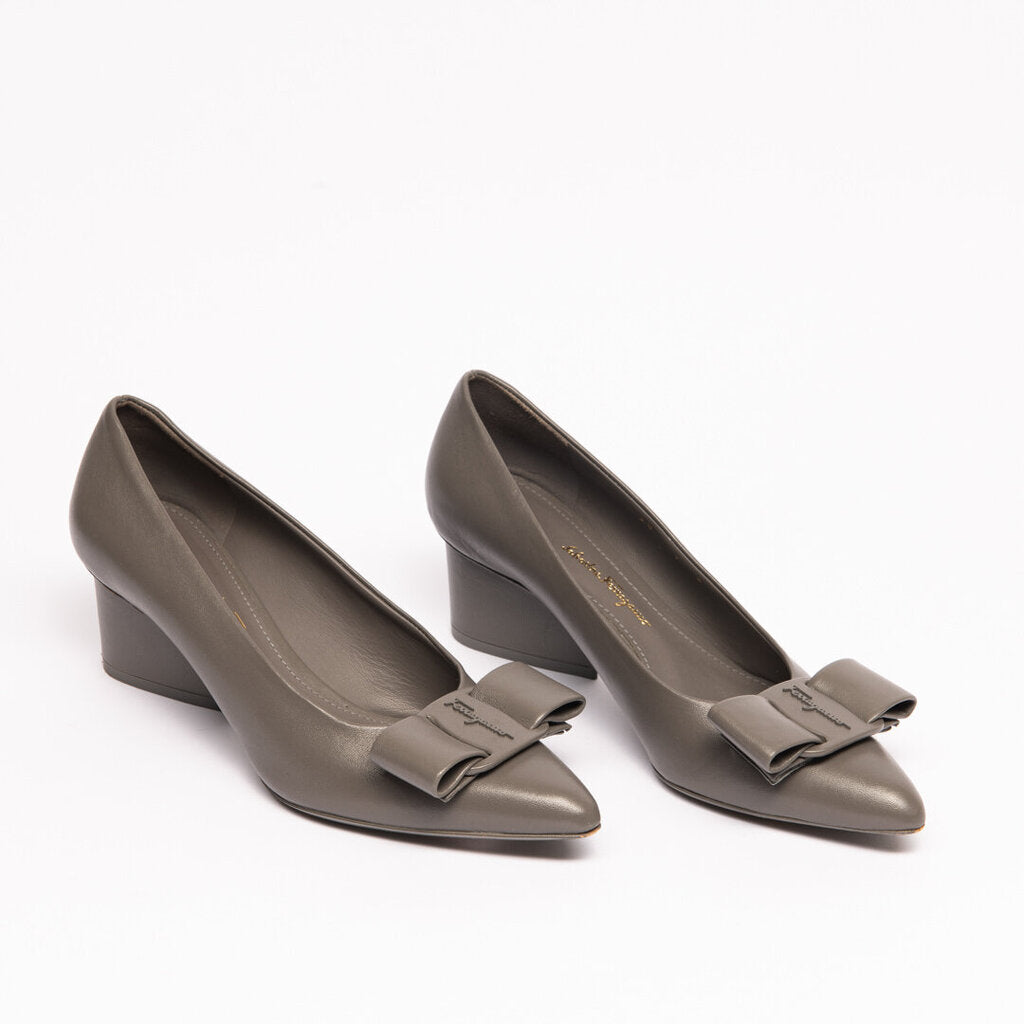 Ferragamo Grey Leather Viva Heels