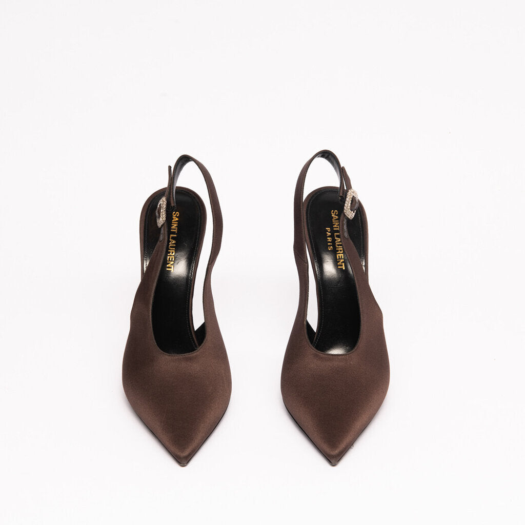 Saint Laurent Brown Satin Slingback Pump