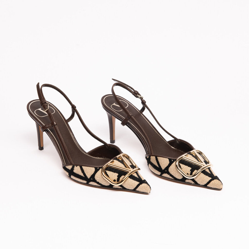 Valentino Brown V Logo Slingback Pumps