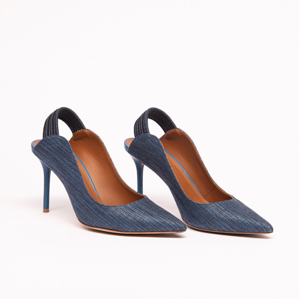 Malone Souliers Blue Canvas Slingback Heels