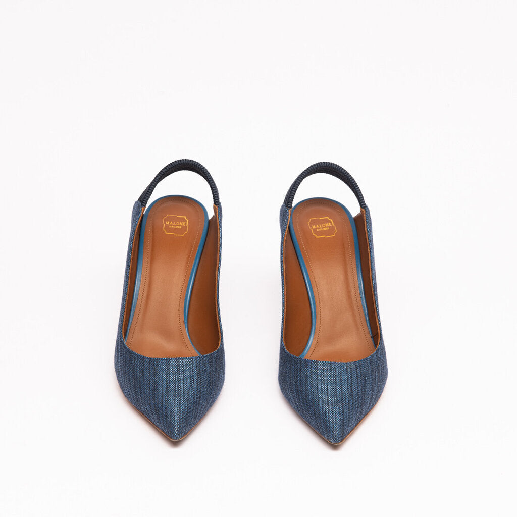 Malone Souliers Blue Canvas Slingback Heels