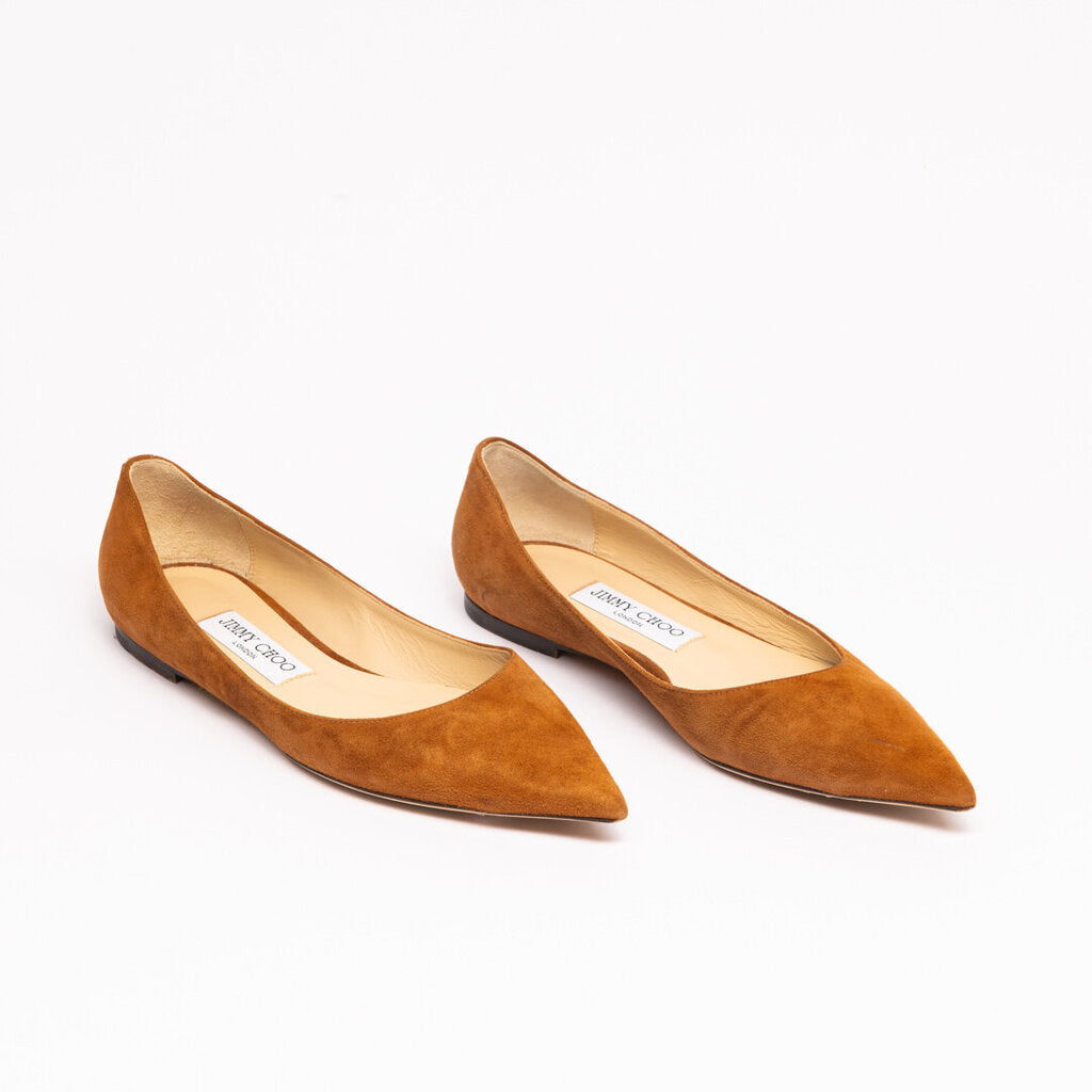 Jimmy Choo Brown Suede Pointed Toe Flat