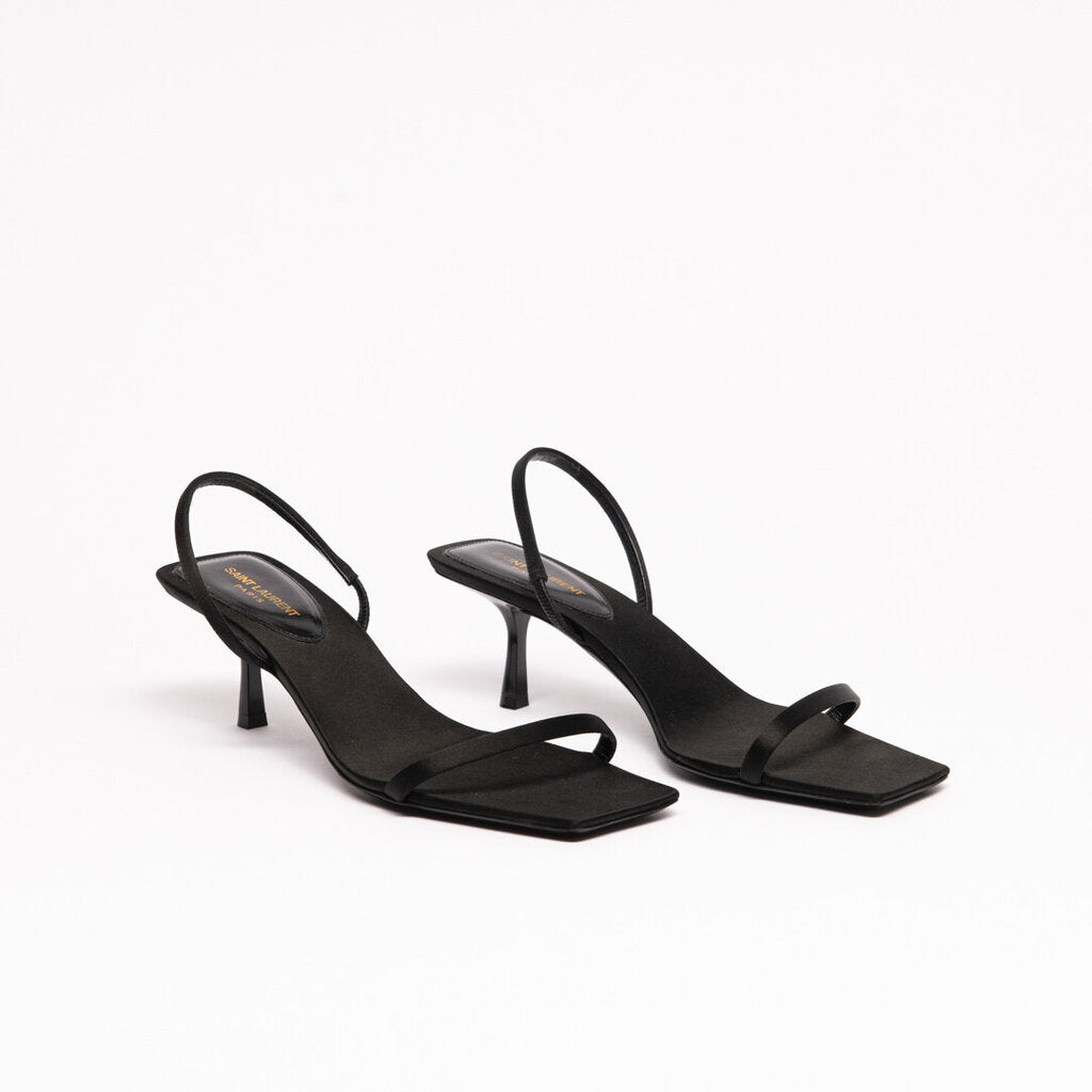 Saint Laurent Black Satin Slingback Sandal