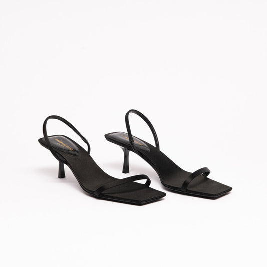 Saint Laurent Black Satin Slingback Sandal