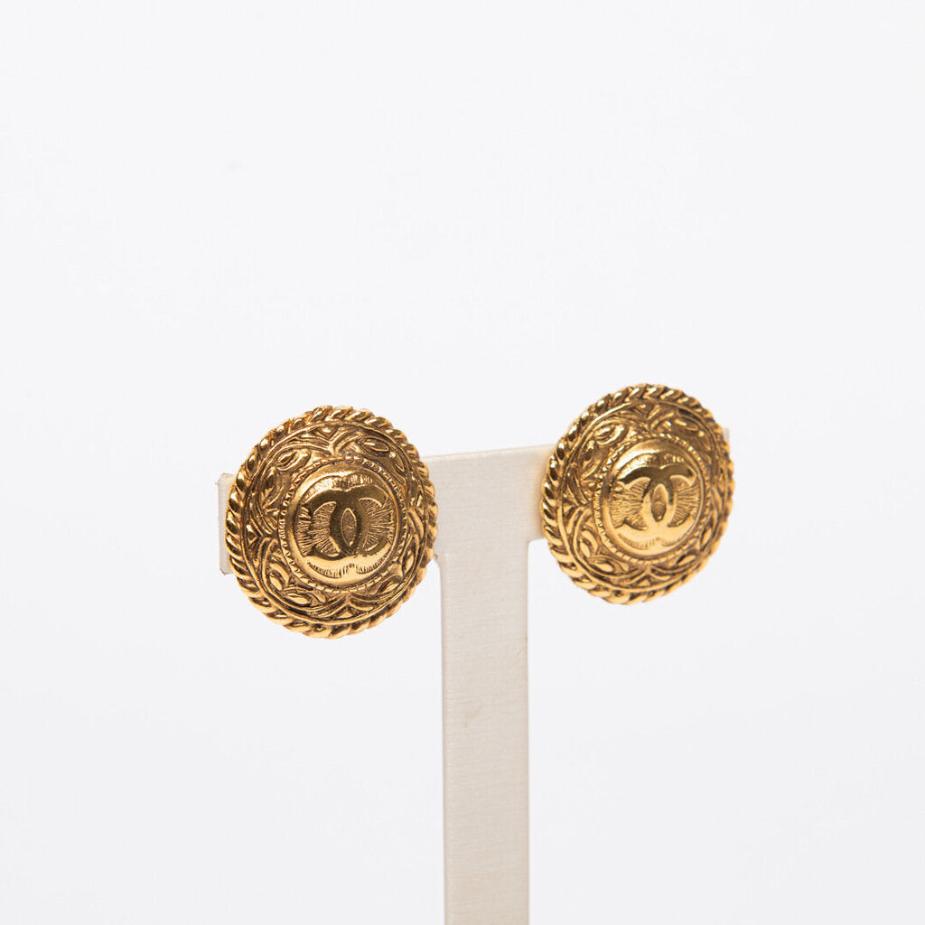 Chanel Gold Circle Coco Vintage Clip Earrings