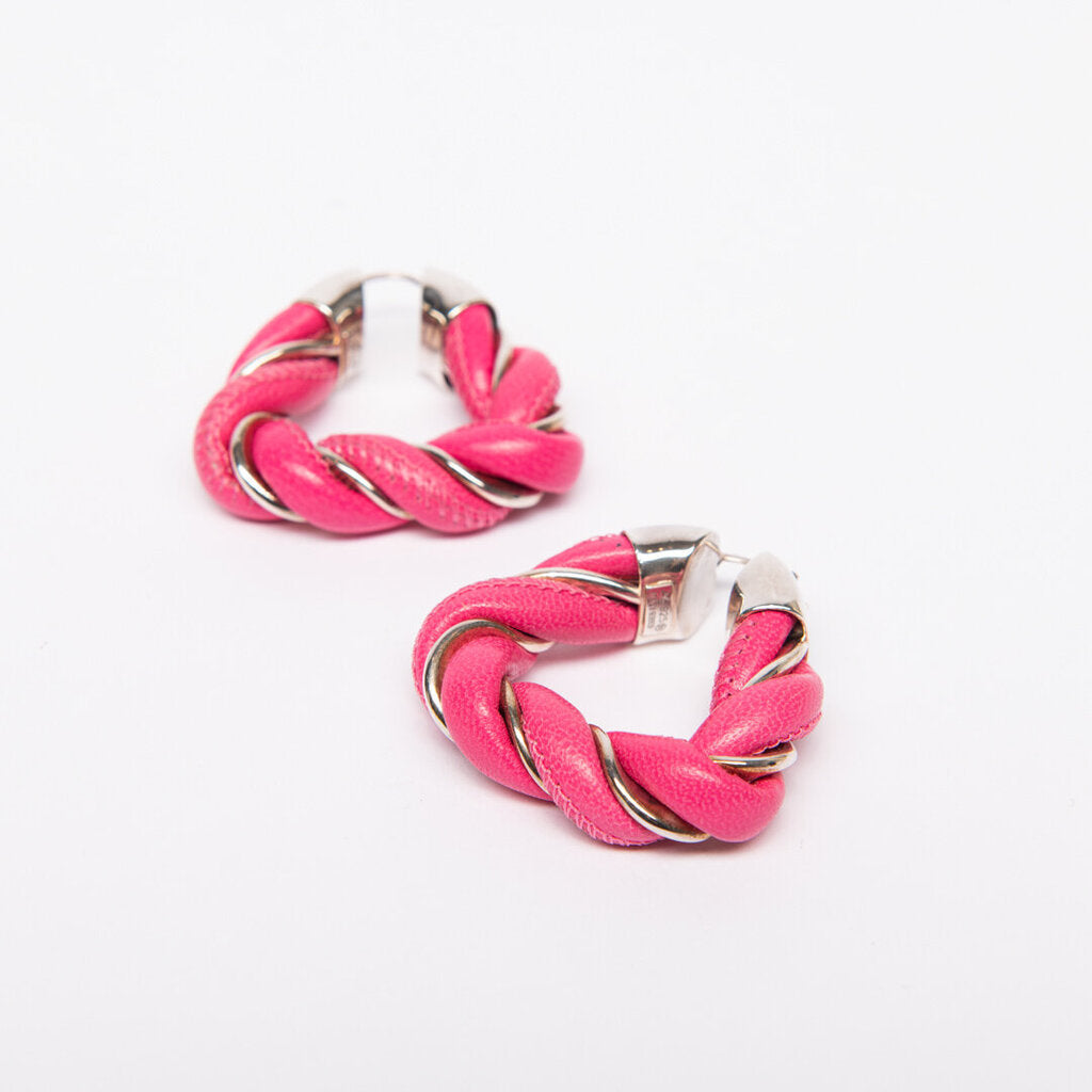 Bottega Veneta Pink Leather Twist Earring