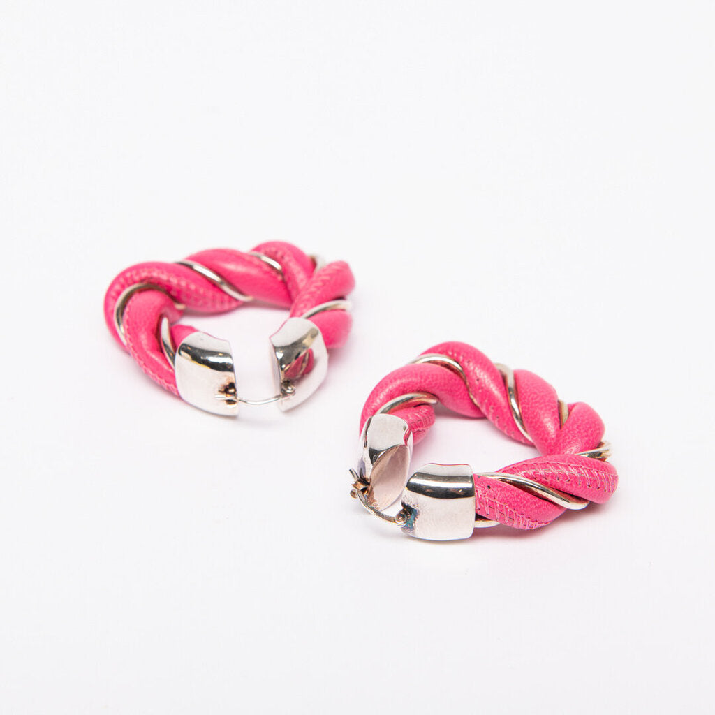 Bottega Veneta Pink Leather Twist Earring