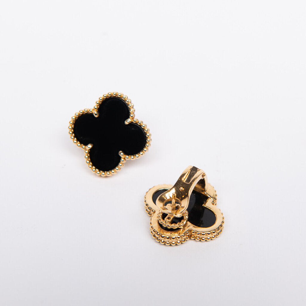 Van Cleef & Arpels 18k YG Magic Alhambra Onyx Earrings
