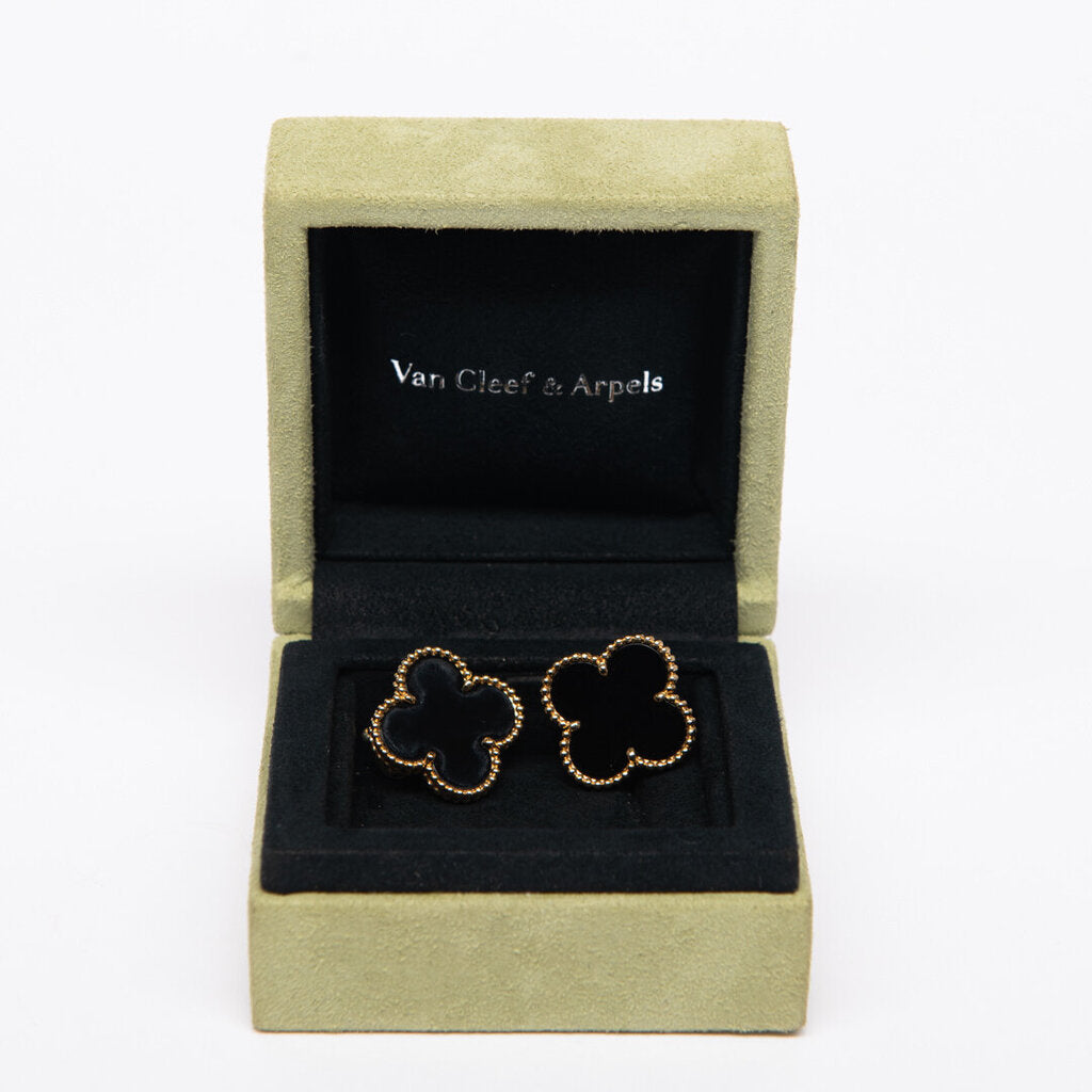Van Cleef & Arpels 18k YG Magic Alhambra Onyx Earrings