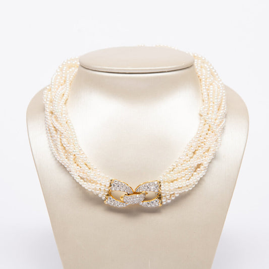 Cultured Pearl Multi-Strand Necklace With 18k YG Diamond Clasp