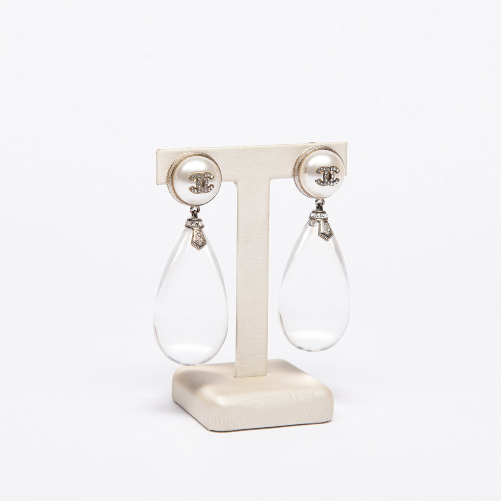 Chanel Resin Teardrop Faux Pearl Clip-On Earrings (2018)