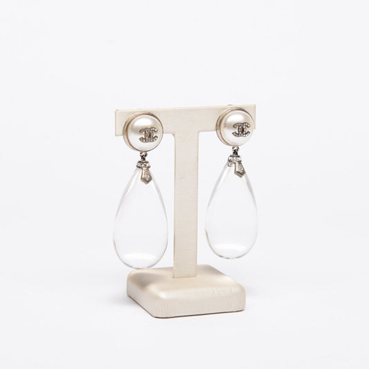 Chanel Resin Teardrop Faux Pearl Clip-On Earrings (2018)