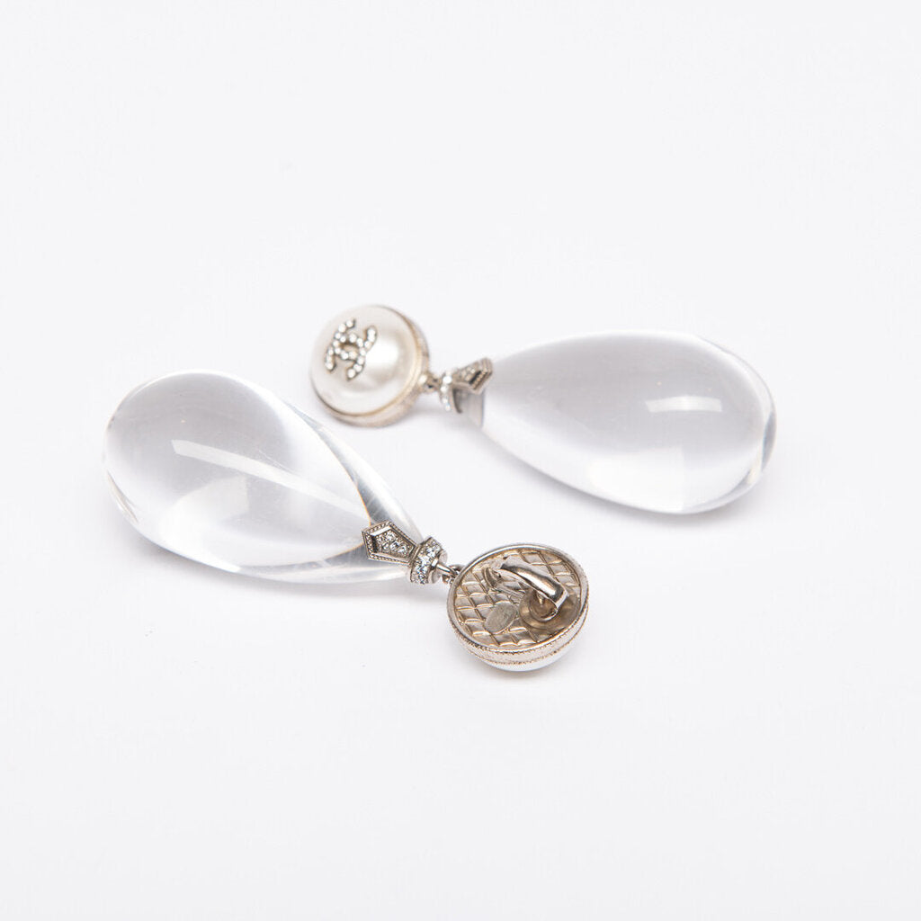 Chanel Resin Teardrop Faux Pearl Clip-On Earrings (2018)