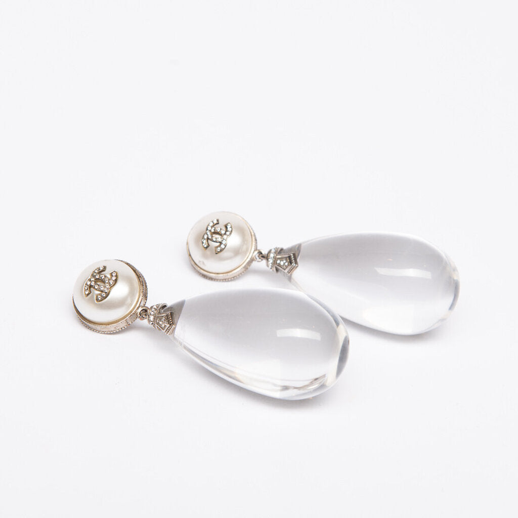 Chanel Resin Teardrop Faux Pearl Clip-On Earrings (2018)