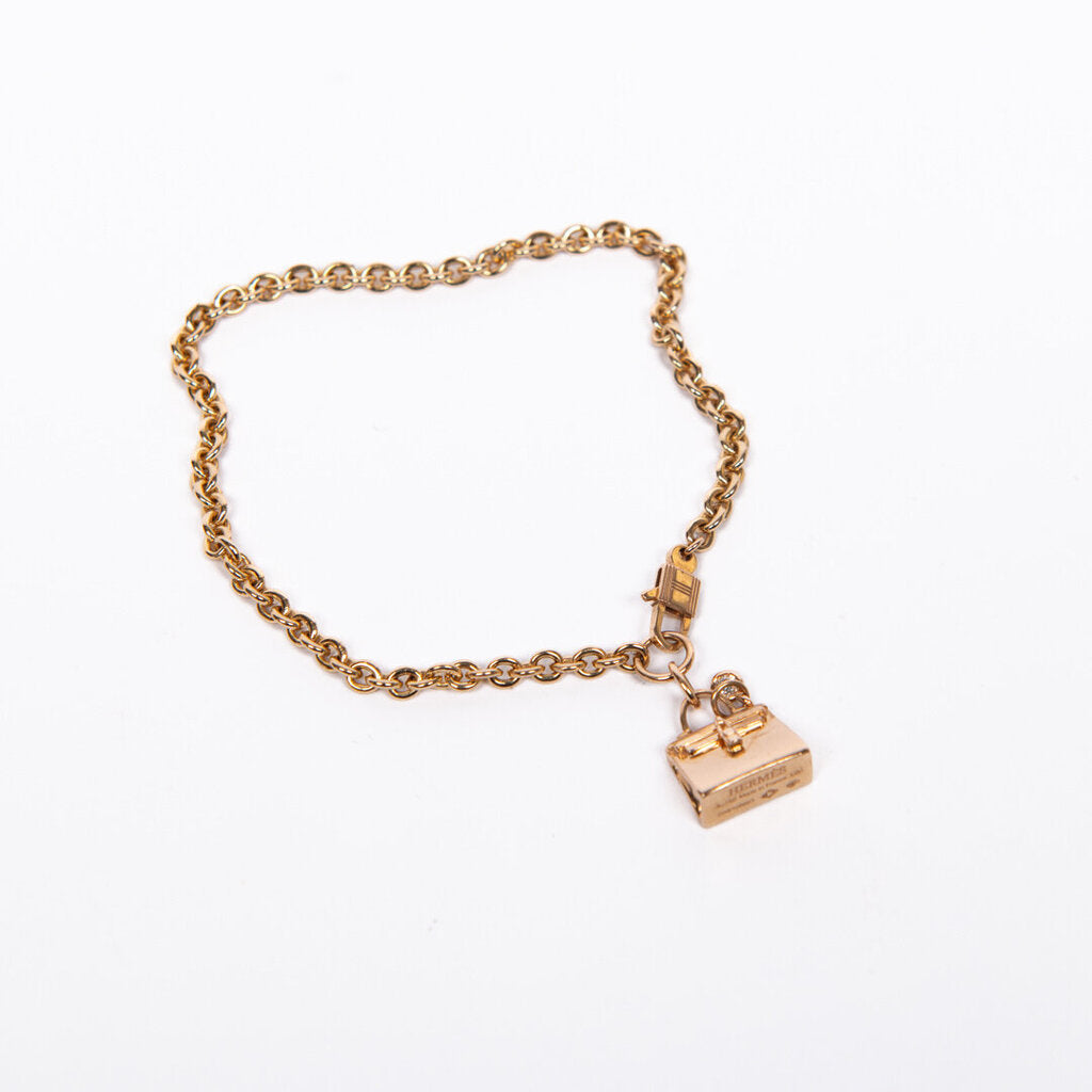 Hermes 18k Rose Gold Amulettes Kelly Bracelet With Single Diamond