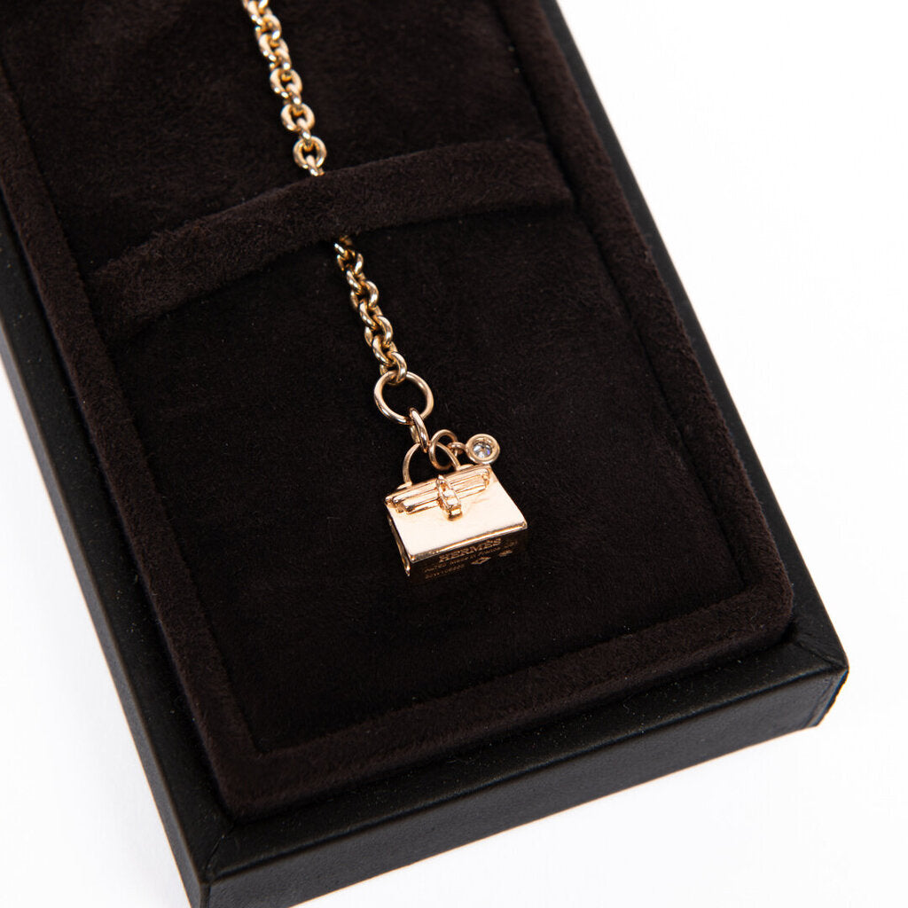 Hermes 18k Rose Gold Amulettes Kelly Bracelet With Single Diamond