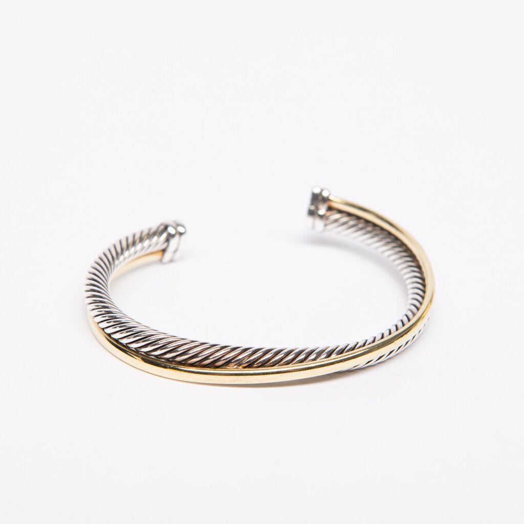 David Yurman 18k Yellow Gold & Sterling Silver Cross-Over Rope Cuff Bracelet
