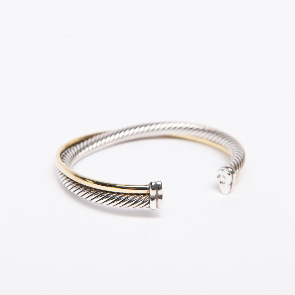 David Yurman 18k Yellow Gold & Sterling Silver Cross-Over Rope Cuff Bracelet