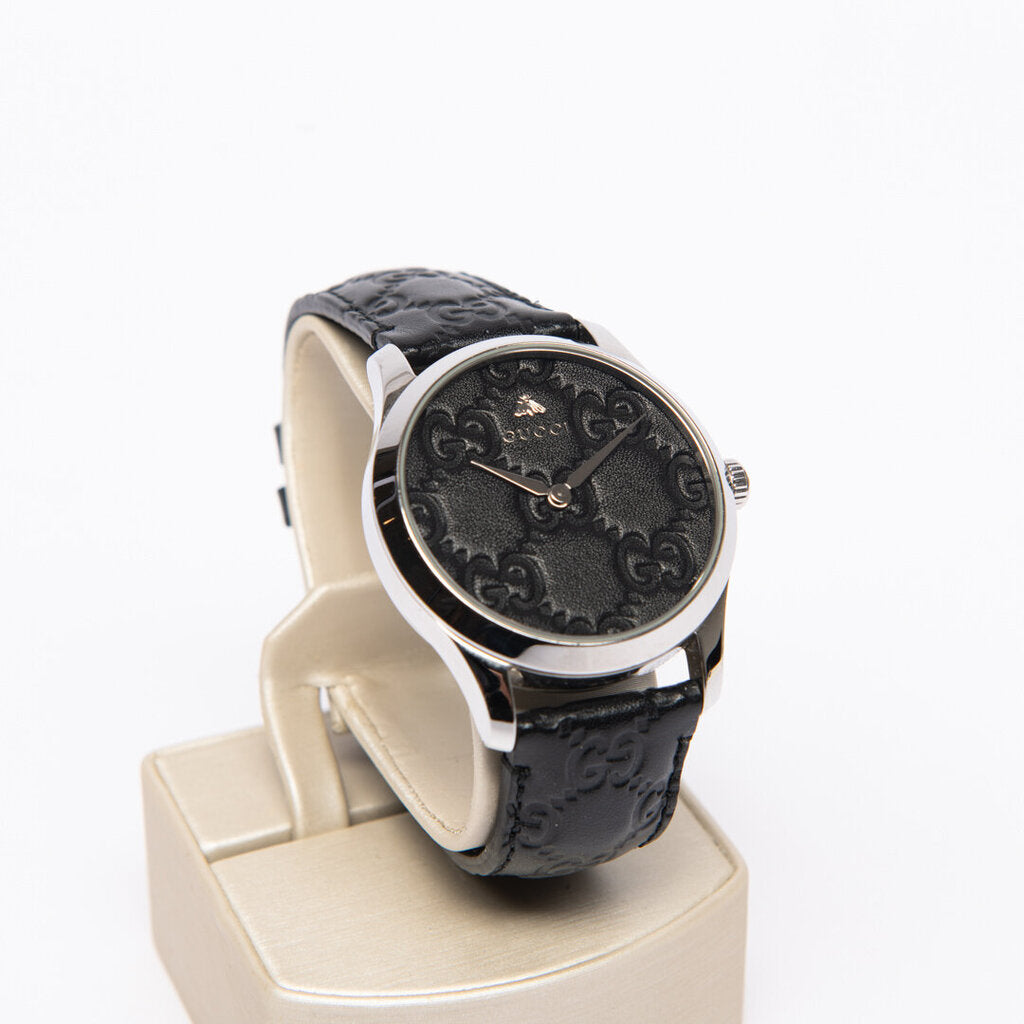 Gucci Black Stainless Steel & Leather Watch