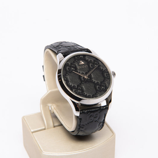 Gucci Black Stainless Steel & Leather Watch