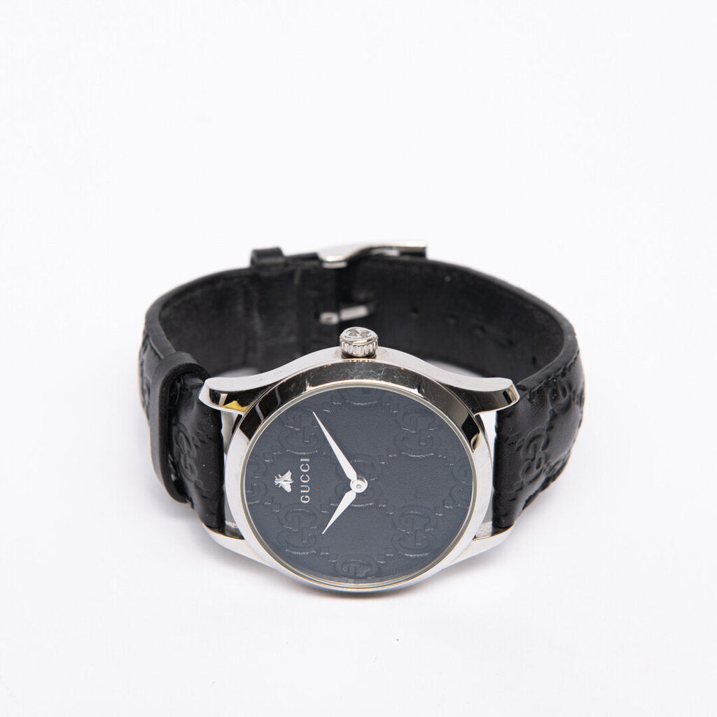 Gucci Black Stainless Steel & Leather Watch