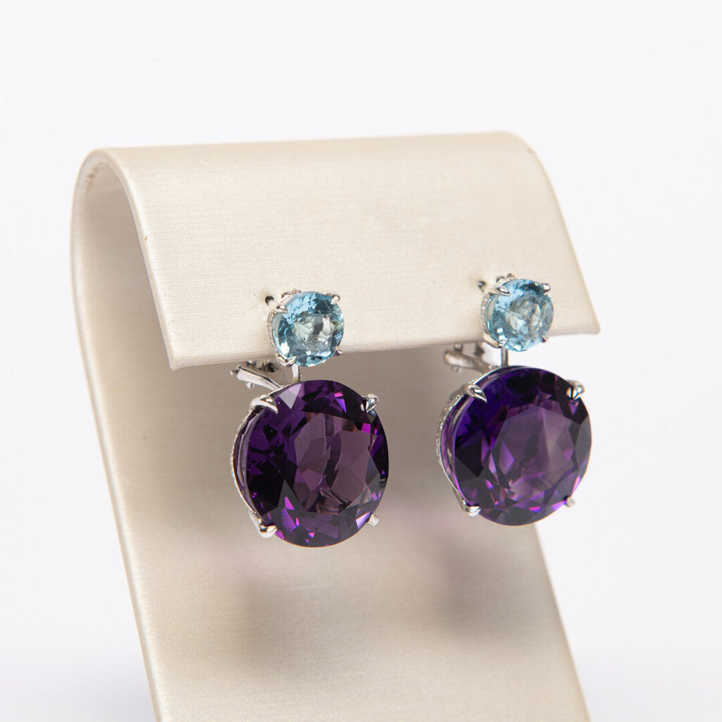 Zofia Day Purple & Blue Diamond-Border Gem Stone Earrings