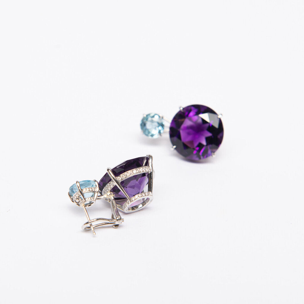 Zofia Day Purple & Blue Diamond-Border Gem Stone Earrings