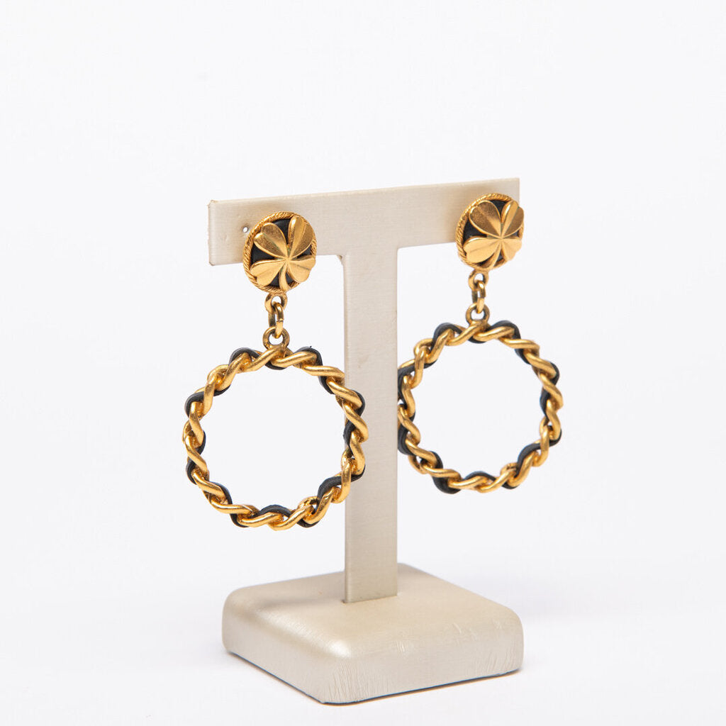 Chanel Black & Gold Chain Hoop Earrings