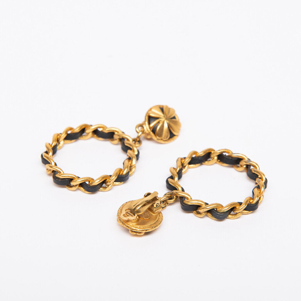 Chanel Black & Gold Chain Hoop Earrings
